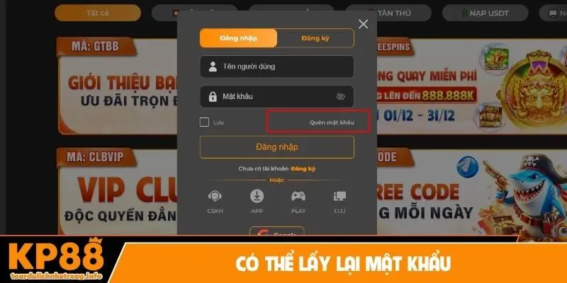 Có thể lấy lại mật khẩu
