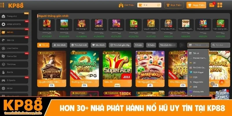 Hơn 30+ nhà phát hành nổ hũ uy tín tại KP88