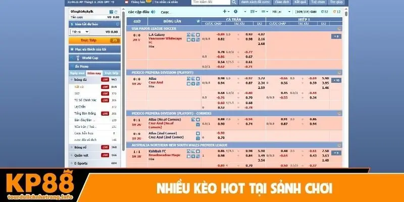 Nhiều kèo Hot tại sảnh chơi