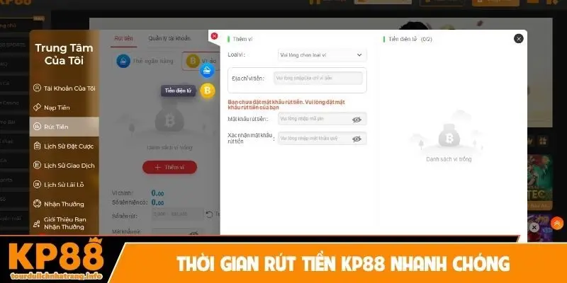 Thời gian rút tiền KP88 nhanh chóng